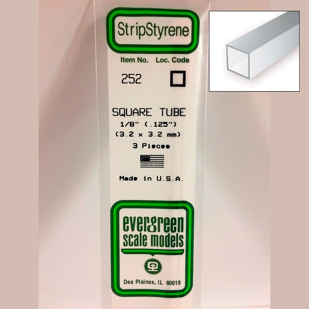 14 pol (35cm) Polystyrene Square Tubes .125 pol (1/8 pol)