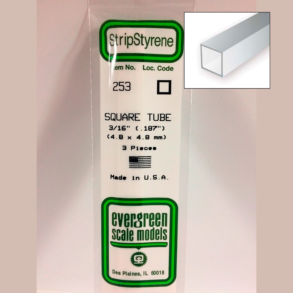 14 pol (35cm) Polystyrene Square Tubes .188 pol (3/16 pol)