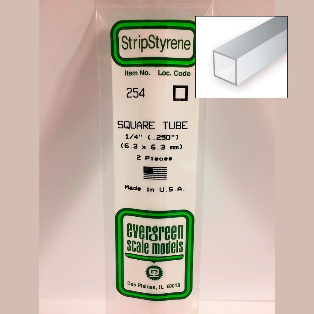 14 pol (35cm) Polystyrene Square Tubes .250 pol (1/4 pol)