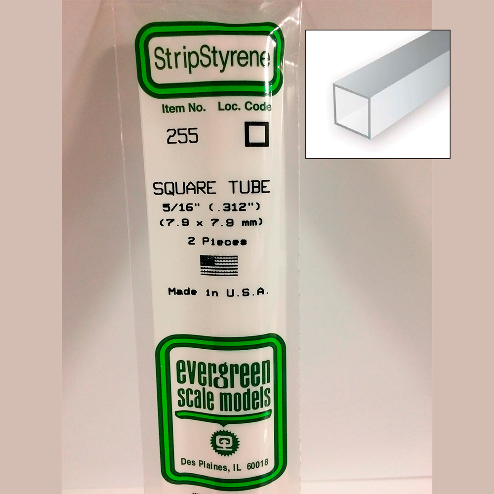 14 pol (35cm) Polystyrene Square Tubes .312 pol (5/16 pol)