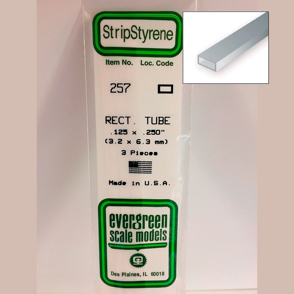 14 pol (35cm) Polystyrene Rectangular Tubes .125 pol x .250 pol