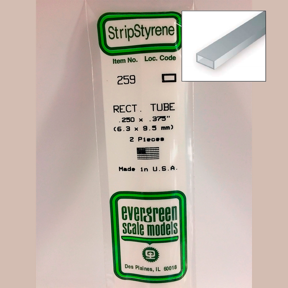 14 pol (35cm) Polystyrene Rectangular Tubes .250 pol x .375 pol