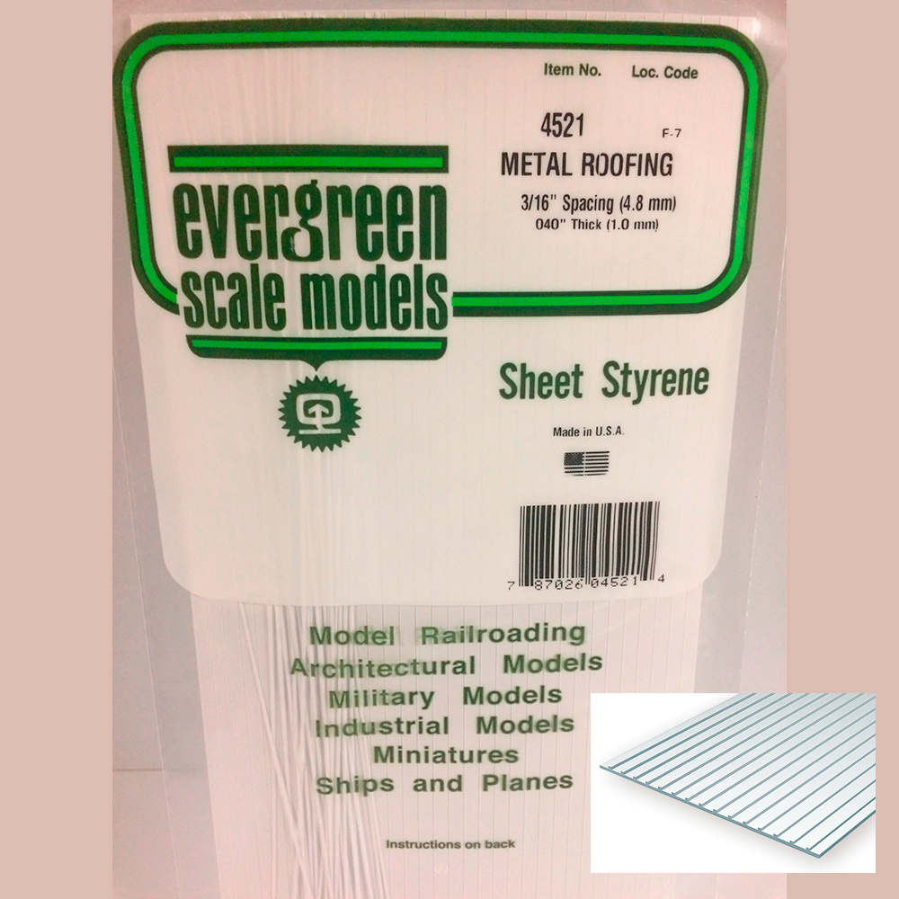 .040 pol (1.0mm) Sheets 6 pol x 12 pol (15cm x 30cm) Seam Roofing 3/16 pol Groove spacing