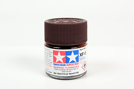 Tinta Tamiya para plastimodelismo - Acrílica mini XF-9 - Vermelho escuro (hull red) - 10 ml